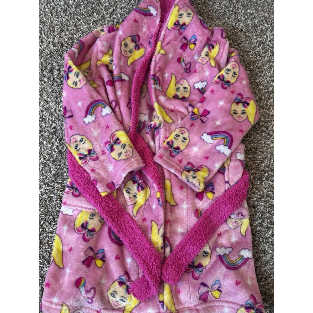 JoJo Siwa Girls Robe Size 8 Pink Plush Fleece Rainbow Bow Nickelodeon Bathrobe